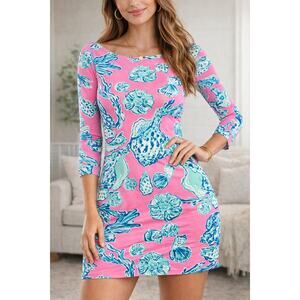 Lilly Pulitzer Pink Seashell Coral Print Sheath Beachcore Vacation Dress Resort